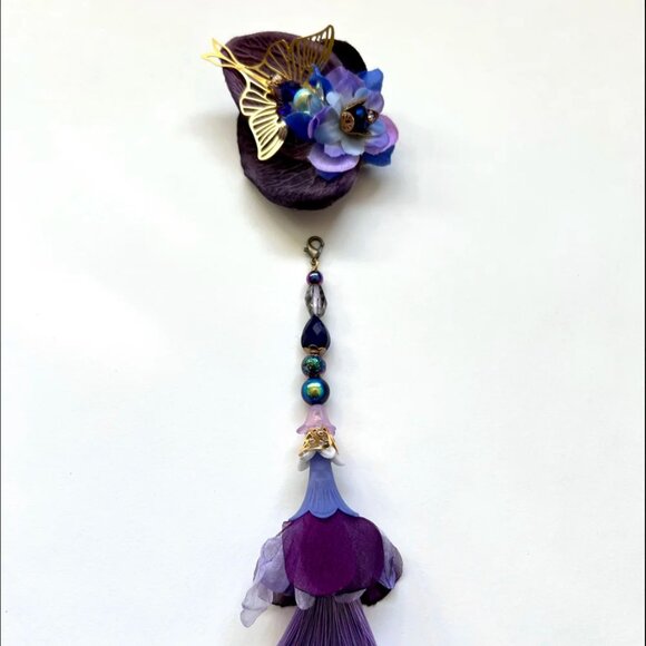 Artist Made MYSTICAL Purple Blue Party Festival Flower Hair Decor Clip Tassel - Picture 4 of 8